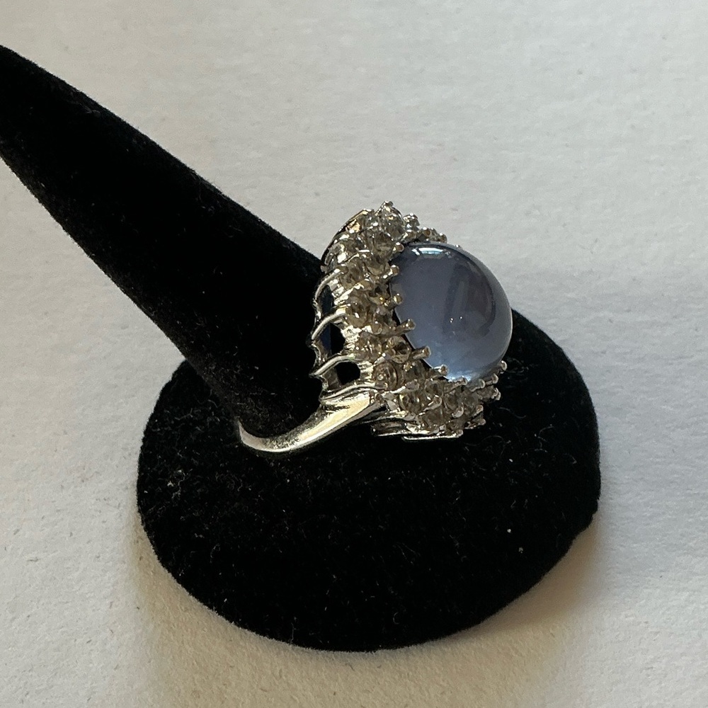 Vintage Star Saphire & Crystal Sterling Silver Ring - Picture 2 of 4